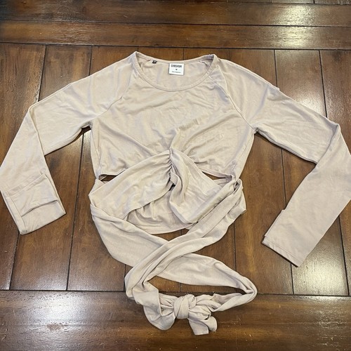 Gymshark Sz Med Power Down Long Sleeve Wrap Crop Top Pebble Pink