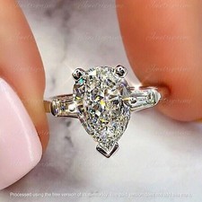 14k White Gold Over Engagement Wedding Ring 3.50 Ct Pear Lab Created Diamond