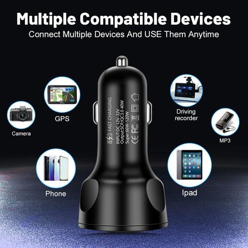 Digital Display 4 in 1 Car Charger USB Android QC3.0 Car 66W High Power D9H8