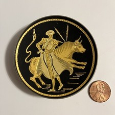 Plato Miniatura Damasceno Patas Negro con DORADO 24K Toledo MATADOR BULL FIGHTER