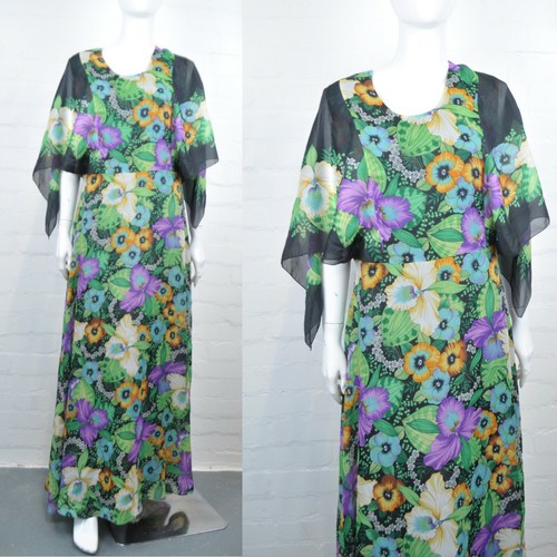 Vintage Green Floral Scarf Sleeve Maxi 