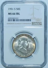 1951 S NGC MS66FBL Full Bell Lines Franklin Half Dollar Mint Set Toned