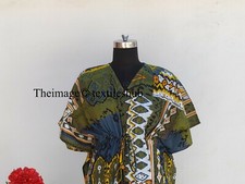 Indian Dark Green Floral Printed Kimono Nightwear's, Maxi Gown Caftan Dresses US