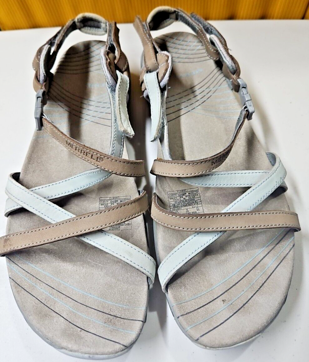 Merrell OCEAN PLUS sandali performance donna taglia 10 pelle marrone blu cinturino