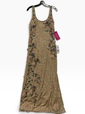 Mac Duggal 9340 Gold Multi Beaded Floral Sequin Gown Size 6 NWT Formal Prom Dres