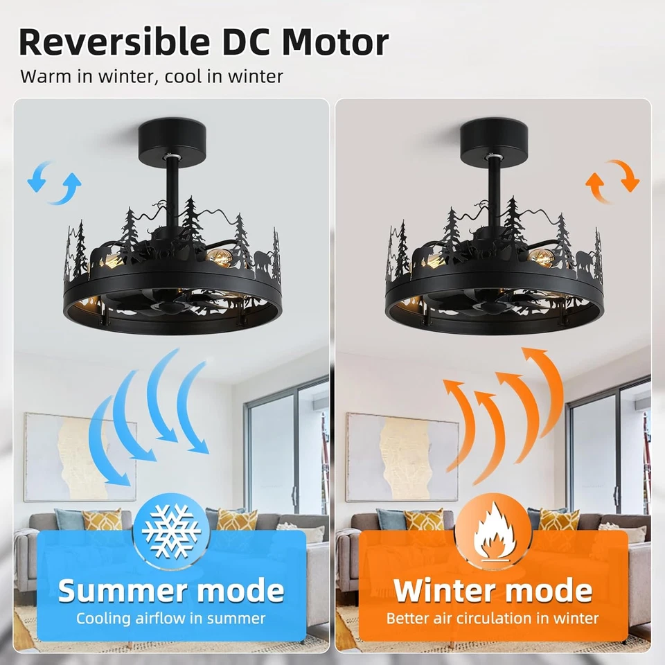Rustic Ceiling Fans with Lights and Remote, Black Caged Ceiling Fan with Bear an - Image 3 of 4