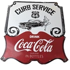 Vintage Route 66 Coca Cola Porcelain Sign - Curb Service Soda Diner Pump Sign