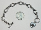 Vintage Sterling Silver Marcasite MOP & Amethyst Heart Charm Bracelet 7” — photo 8