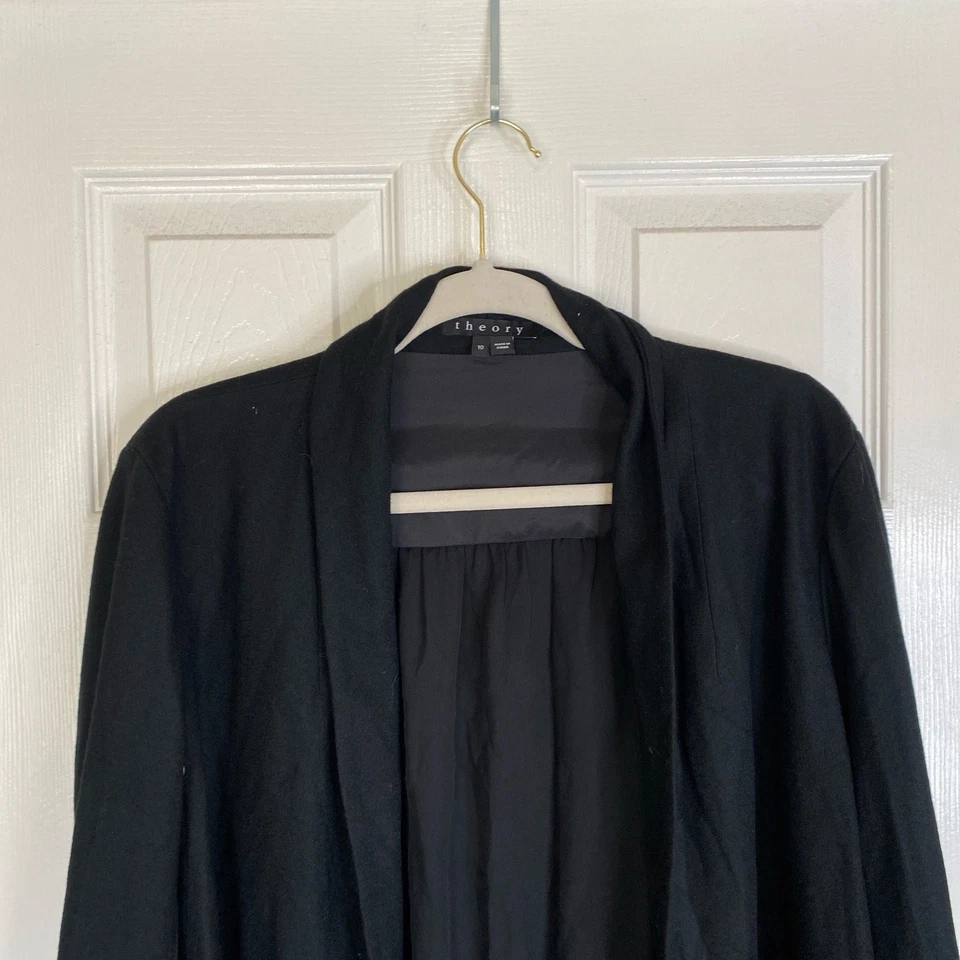 THEORY 羊毛丝绸开襟开衫黑色 10 码优雅时尚胶囊基本款 — 第 3/4 张图片