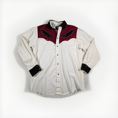 Steer West Men s button up Embroidered Western Vintage Shirt L White Maroon (A22