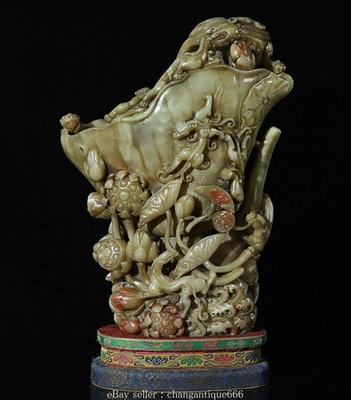 #ad #ad 13#x27;#x27; Chinese Natural Shoushan stone Carving Dragon lotus Seal Signet Statue $5500.00