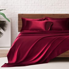 Satin Bed Sheets, Queen Size Sheets Set, 6 Pcs Silky Bedding Set with 15 Inches