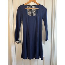 Alice + Olivia NWT Fionna Navy Blue 3/4 Sleeve Dress Sz 6 - Lace Back Designer