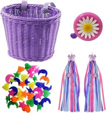 Girl Bike Basket Set w/Bell Streamers Spoke Beads Kid Bicycle Accessories