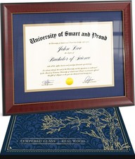 Wooden College Diploma Frame 8.5 x 11 with mat, Blue Mat Golden Rim