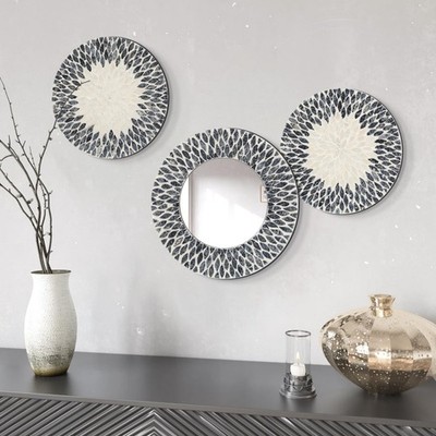 Natural Mother of Pearl Mirror Wall Decor for Bedroom Bathroom, 3PCS Geometri...