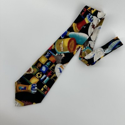 VTG NICOLE MILLER Silk Absolut Caviar Chess Abstract Tie 90 s Vintage Handmade