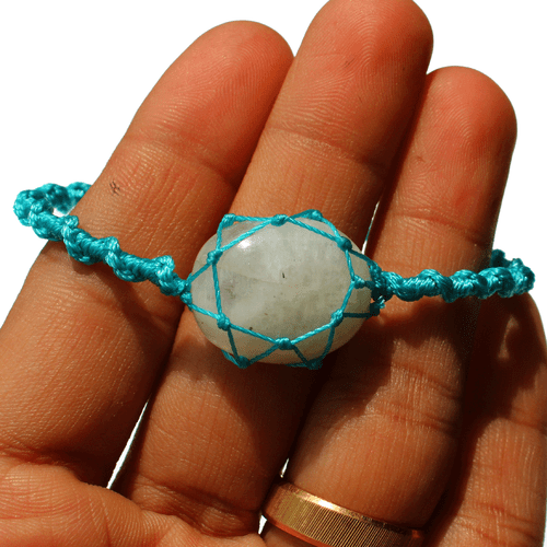 Bracciale in pietra di luna naturale dello Sri Lanka fatto a mano con... - Foto 4 di 9