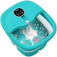 Foot Spa Collapsible Shiatsu 24 Rotary Massage Bath Heat Bubble Remote Sky Blue