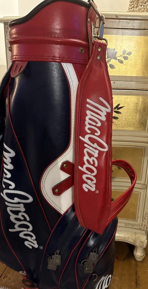 Sac de golf vintage MacGregor diviseur 14 voies vinyle cuir rouge blanc bleu - Photo 3/4
