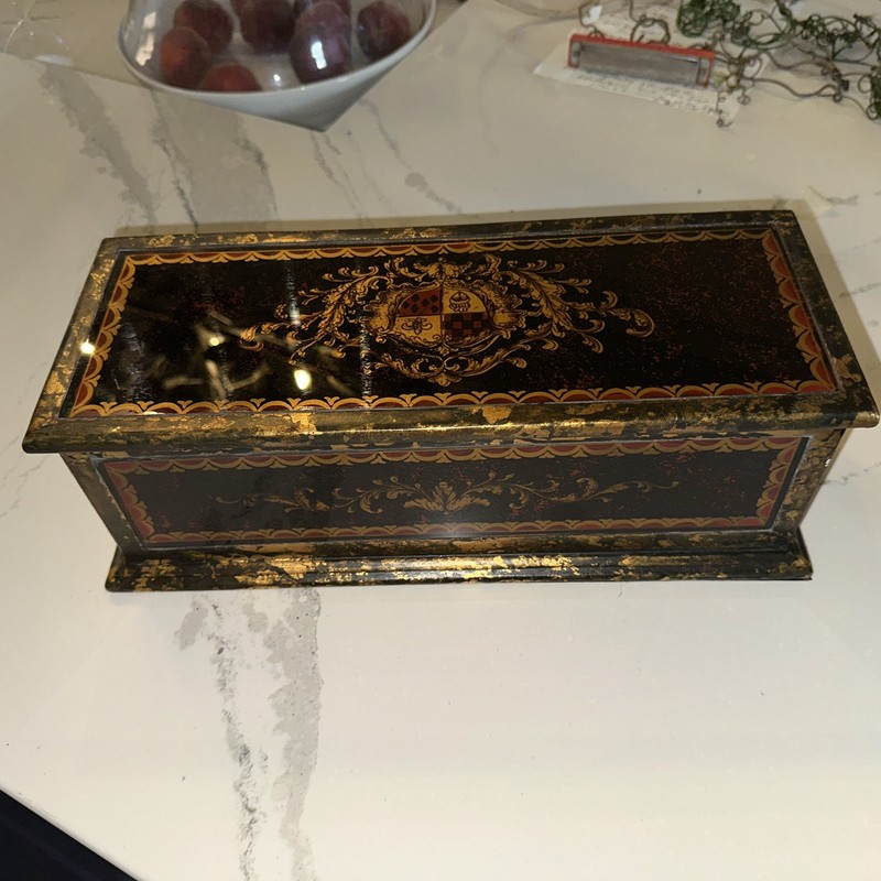 English Victorian Napoleon III Black Lacquer Glove Box
