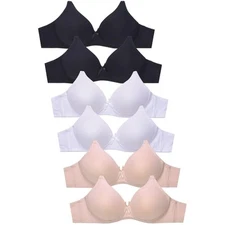 Mamia Women's Basic Plain Bras, Pack of 6 (Nowire 480PN1, 34C)