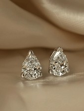 2.00CT Pear Cut Lab Grown Diamond Dainty Gift Stud Earrings 14k White Gold#194