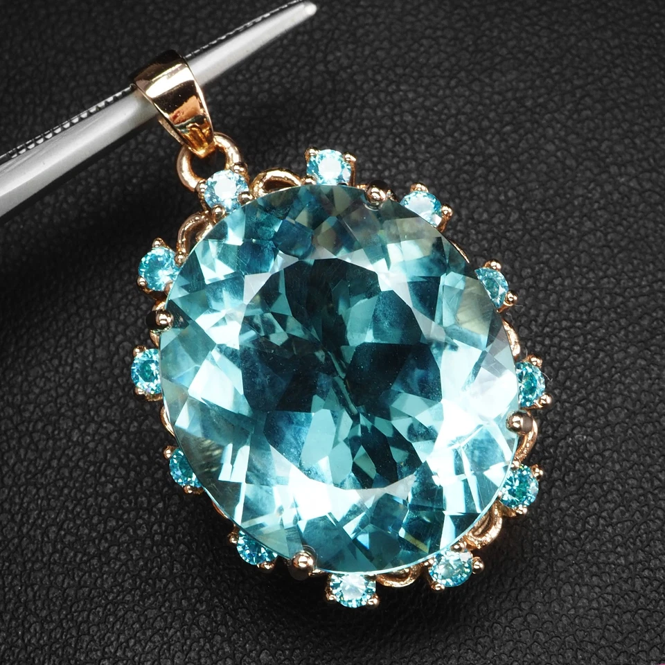 Pingentes de prata esterlina 925 ouro rosa brilhante azul ártico água-marinha 27,55 ct - Imagem 3 de 4