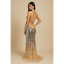 Sherri Hill Sequin Cutout Gown Size 6 Nude Iridescent Mermaid Prom Dress
