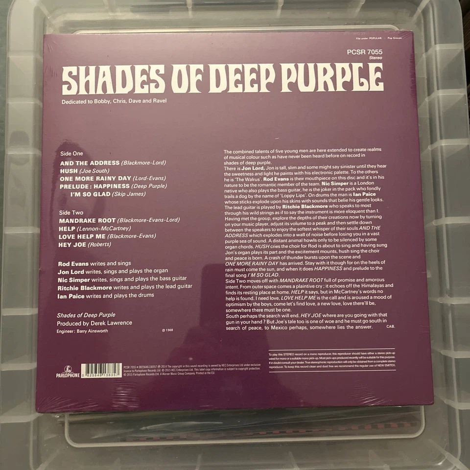 Deep Purple - Shades Of Deep Purple - Parlophone – PCSR 7055 Vinyl LP NEW - Image 2 of 2