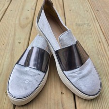 STUART WEITZMAN Silver Velvet Boyband Slip-On Sneakers Size 8 Womens