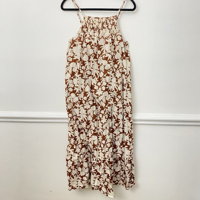 #ad Universal Thread Brown Smocked Floral Maxi Dress Sundress Women#x27;s Medium Boho $24.37