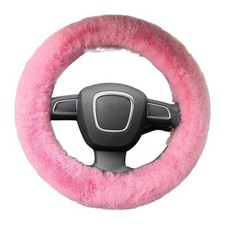 Fluffy Steering Wheel Cover for Women, Fuzzy Winter Fashion Wool Fur Soft Pink