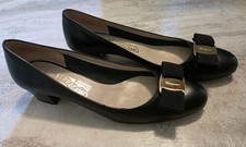 Salvatore Ferragamo Vara Ribbon Bow Black Leather Heel 7 AA Made In Italy
