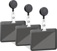 3 Set Badge Holder with Retractable Reel, ID Badge Holders with Retractable Clip