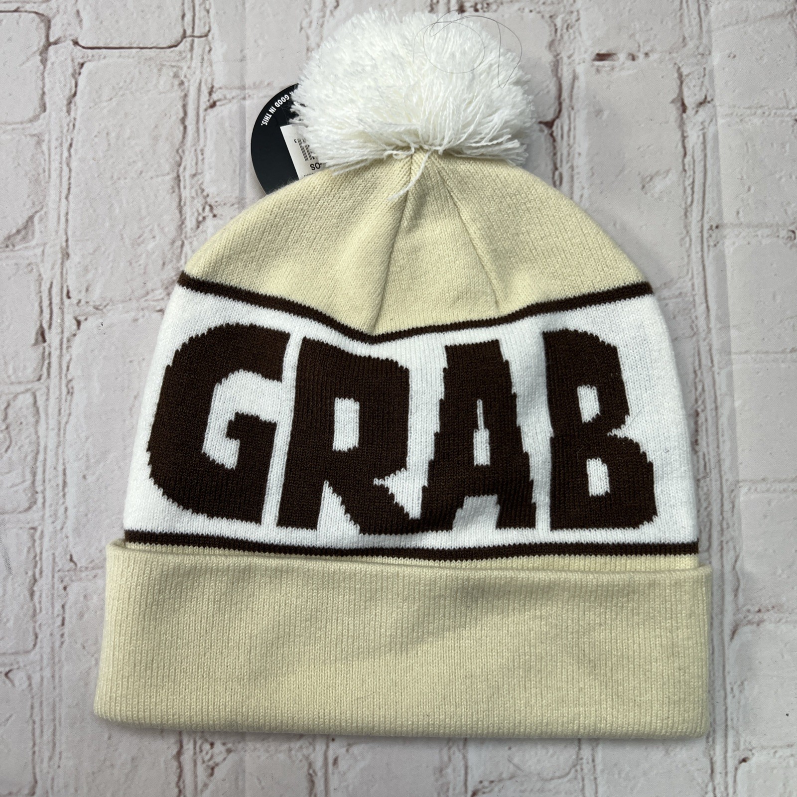 NWT Crab Grab Pom Beanie “coffee Cream” Color Knit Hat 