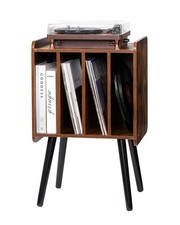 Record Player Stand 2 Tier 4 Cabinet Holds 100 Albums Wooden Display Shelf