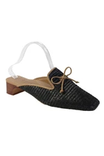 Eric Javits Womens Woven Bow Detail Square Toe Slide On Mules Black Size 8