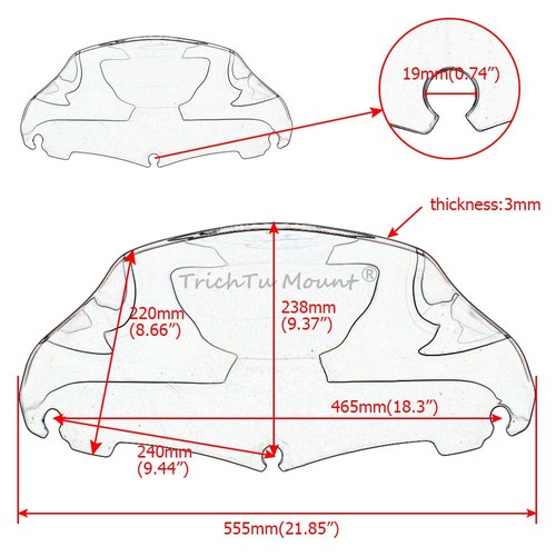 9" Light Smoke Windshield Wind Deflector For Harley Street Glide FLHX 2014-22 23 - Picture 15 of 24