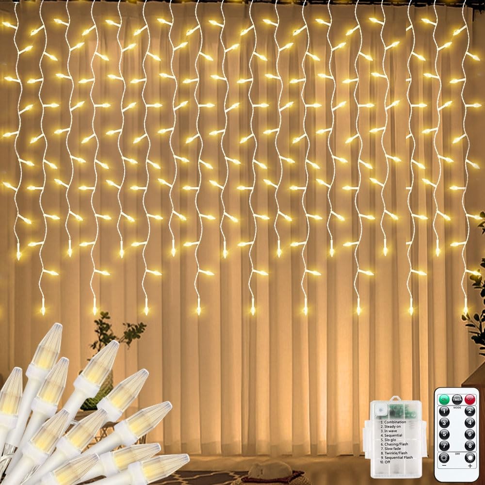 Guirlande stalactite Noël extérieure 3m câble transparent anti-nœuds LED IP44 longue durée
