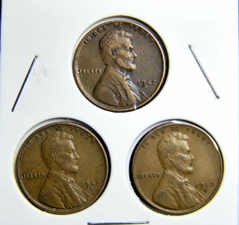 1942-P 1942-D 1942-S  Lincoln Wheat Copper Penny Cent - 3 Coin Set [USP-280]