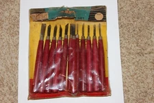 Vintage TJC 12 Piece Hobby Wood Carving Set Red Handles Made In Japan
