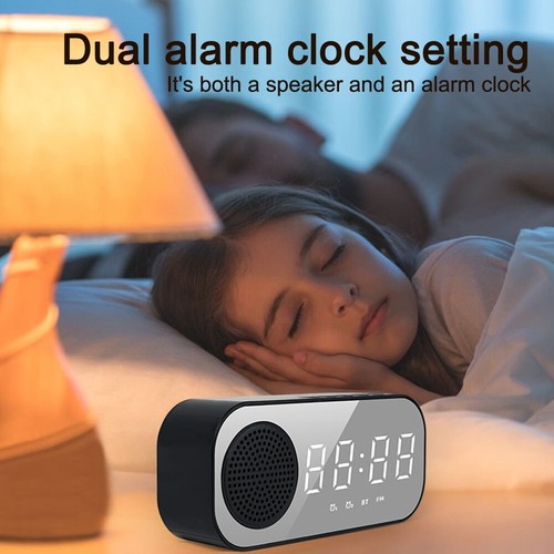 Digital Alarm Clock FM Radio Wireless Bluetooth Mirror LED With Speaker Portable - Bild 8 von 22