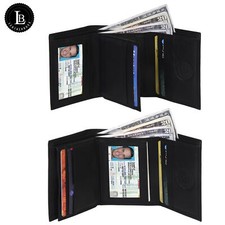 Leatherboss Genuine Leather Men Trifold Credit Card Wallet, Black