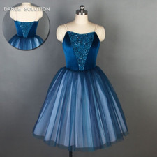 Navy Blue Velvet Ballet Dance Tutu Leotard Dress Stage Costume Ballerina Dress