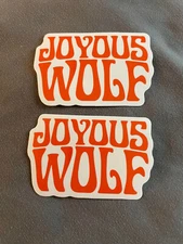 Lot (2) JOYOUS WOLF 1 3/4" x 2 3/4" STICKERS Red White FAST! FREE SHIP!