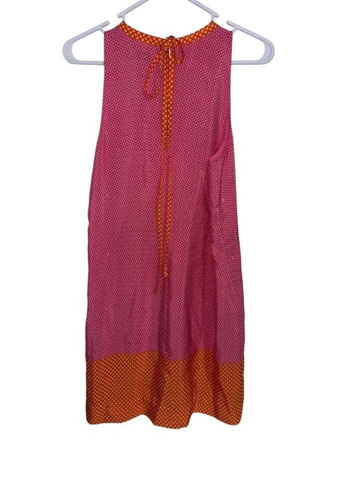 Juicy Couture женщин без рукавов Shift платье Sz 6 розовый оранжевый геометрический галстук шеи - Изображение 3 из 4