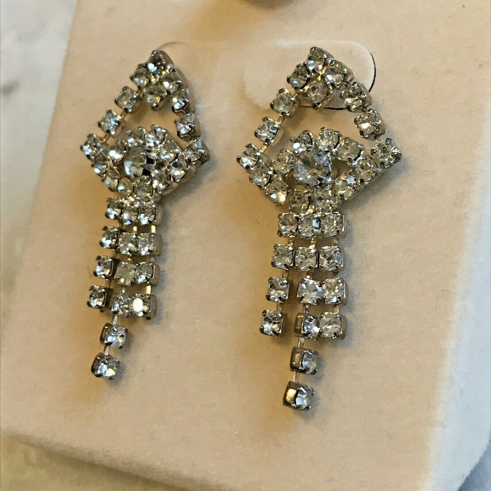Vintage Dangly Dressy Earrings Clear Sparkly Rhin… - image 2