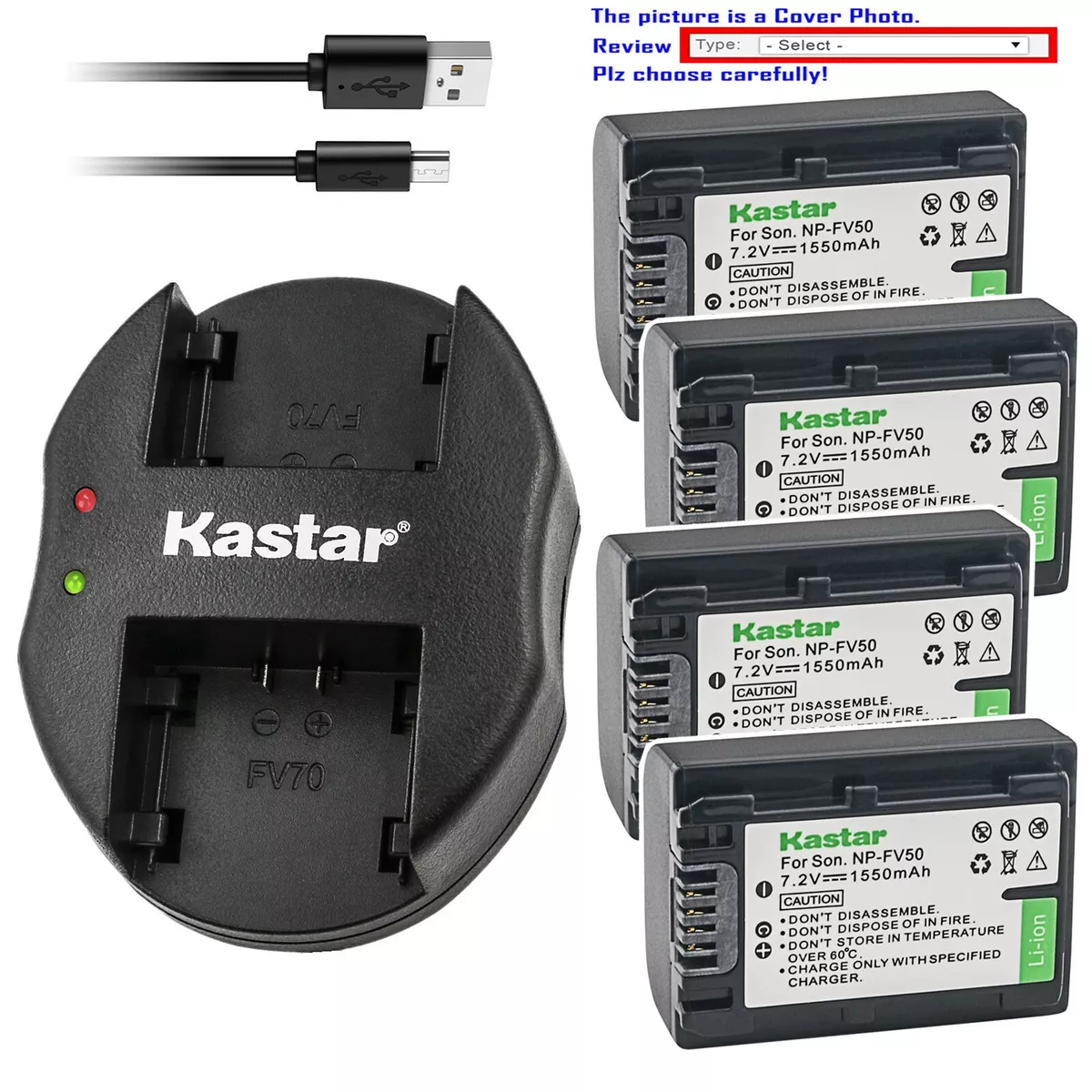 Kastar Battery Dual Charger for Sony NP-FV30 Sony HDR-PJ580 HDR