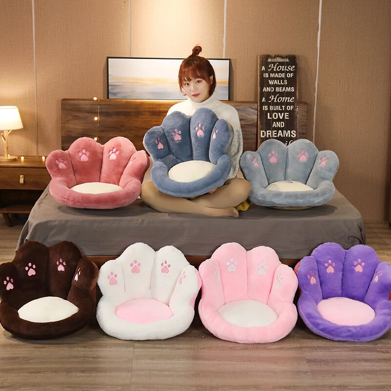 Lindo cojín de silla de felpa con pata de gato cojín de asiento para niños sofá respaldo almohada alfombra hogar Foto 2 de 4